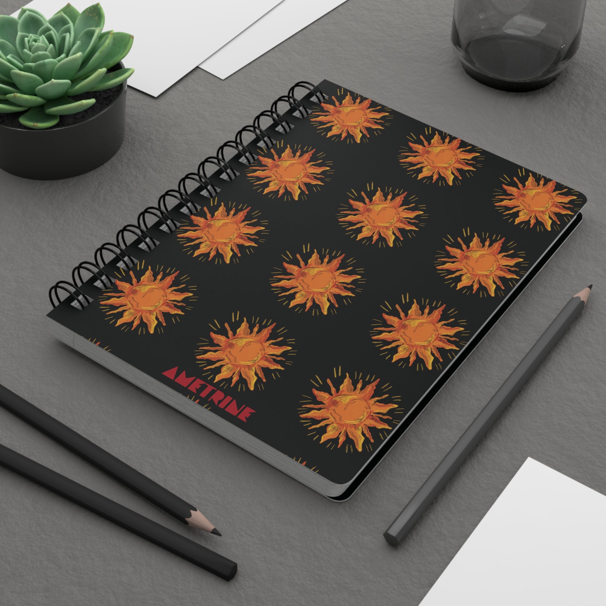 Spiral Notebook — Orange Sunburst Pattern Journal (Ametrine)