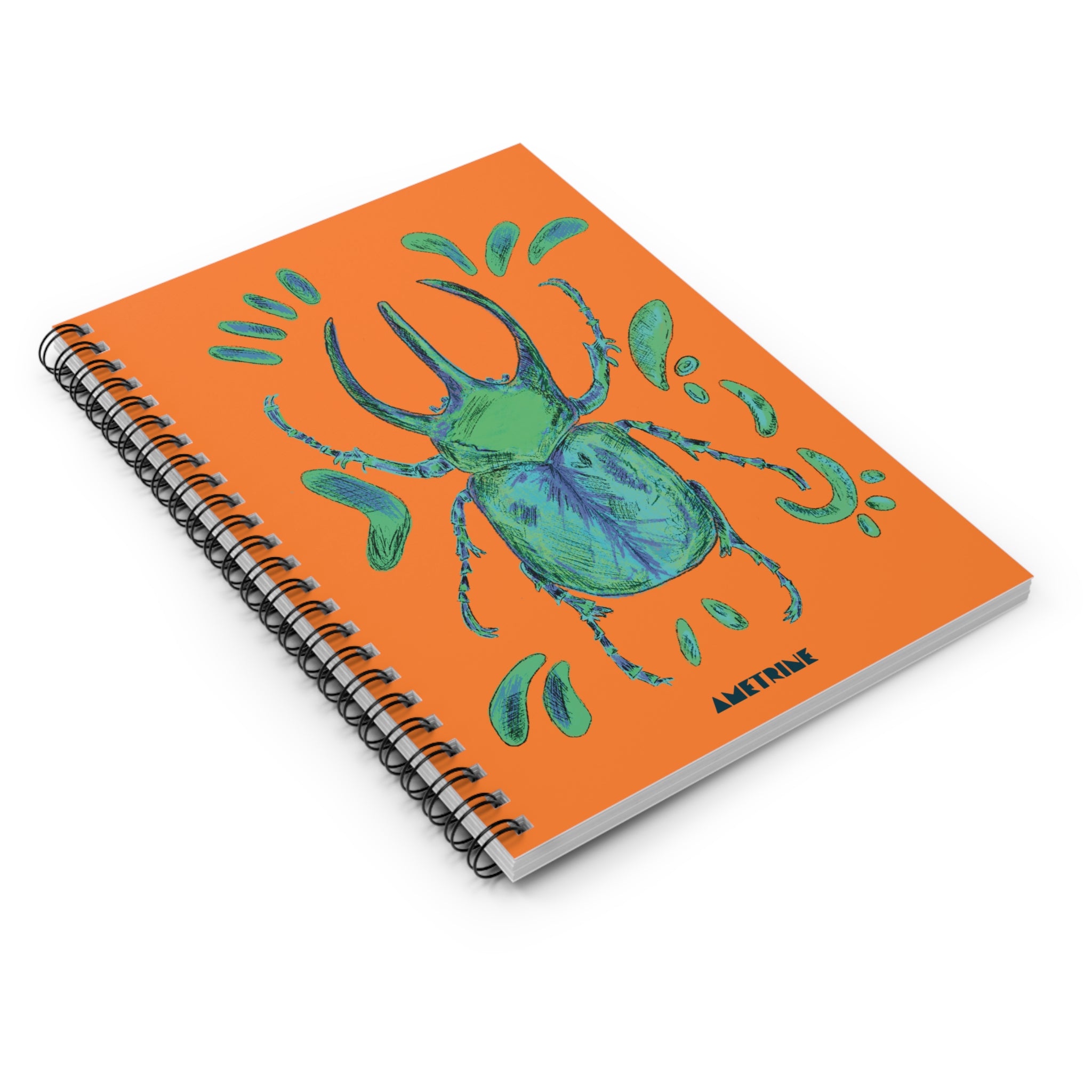 Green Scarab Spiral Notebook — Orange Art Journal, Ruled Lined School Notebook