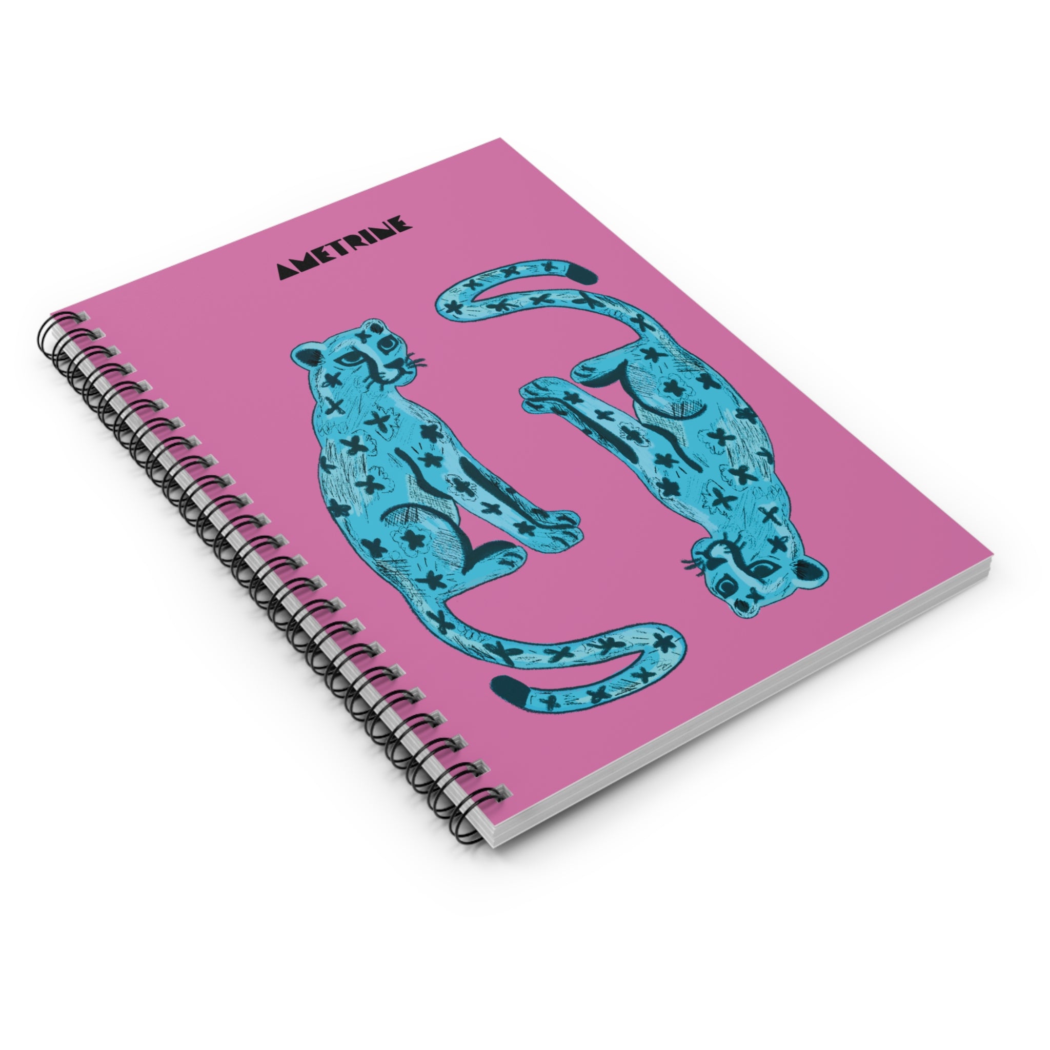 Ametrine Leopard Spiral Notebook — Pink & Teal Ruled Journal