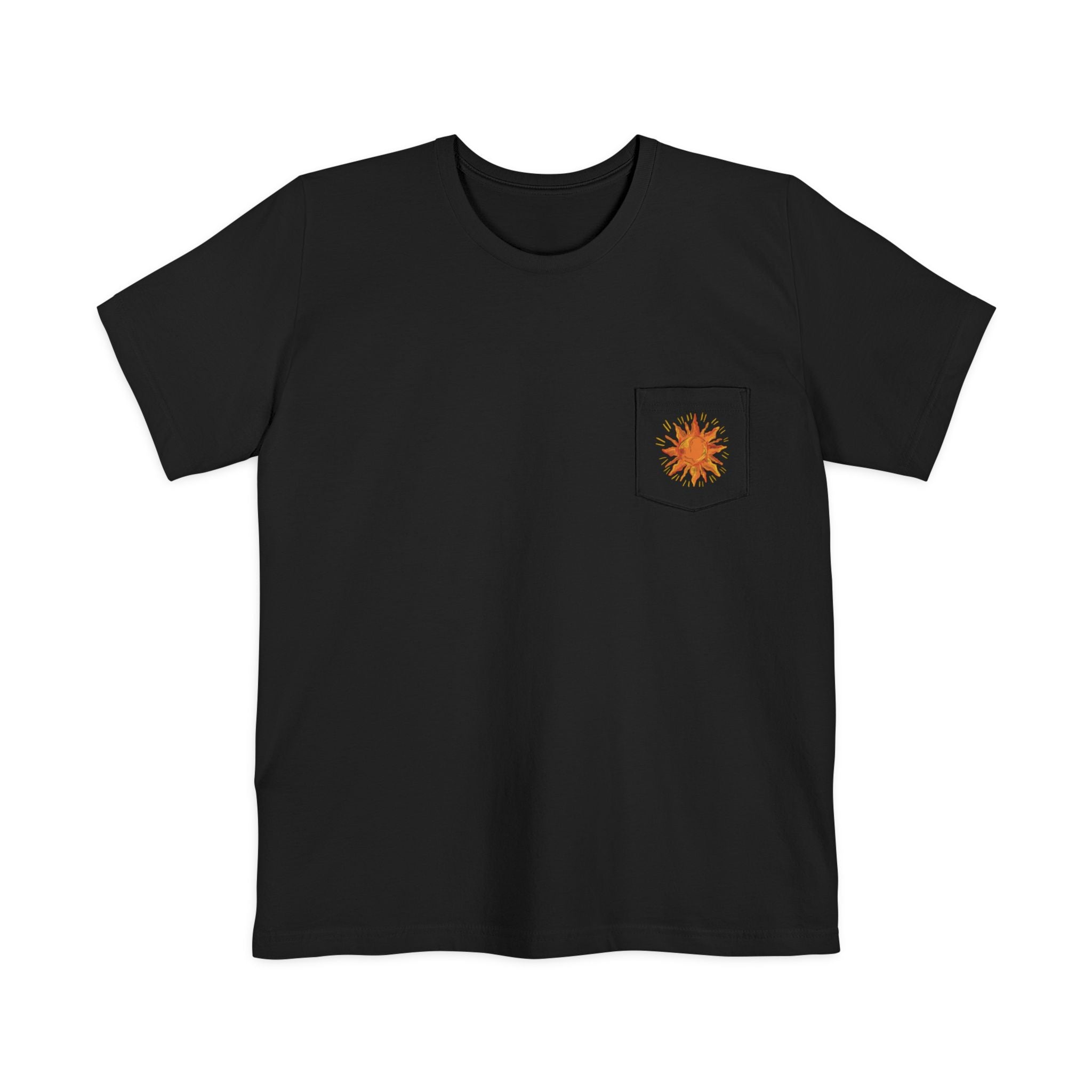 Sunburst Pocket T-Shirt — Retro Orange Sun Graphic Tee