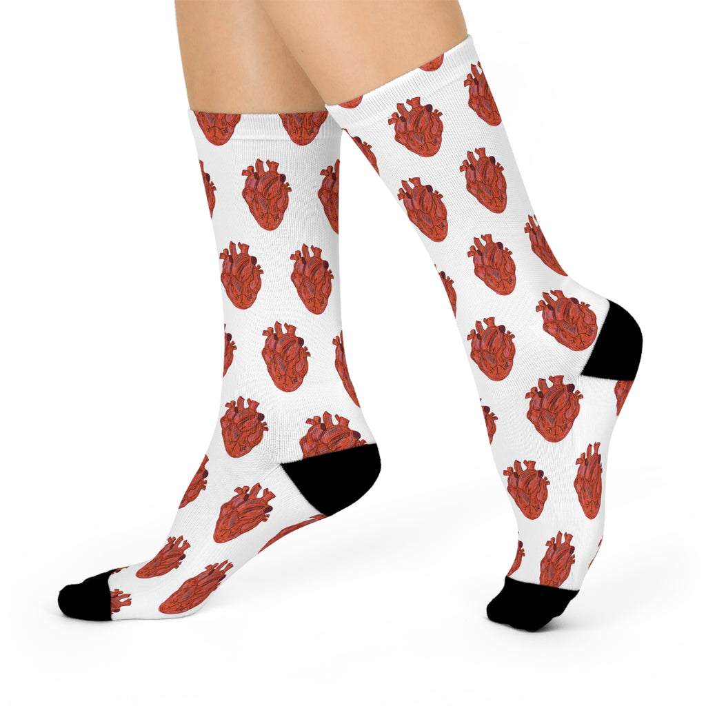 Anatomical Heart Crew Socks — Cushioned Graphic Socks for Medical Students & Heart Enthusiasts