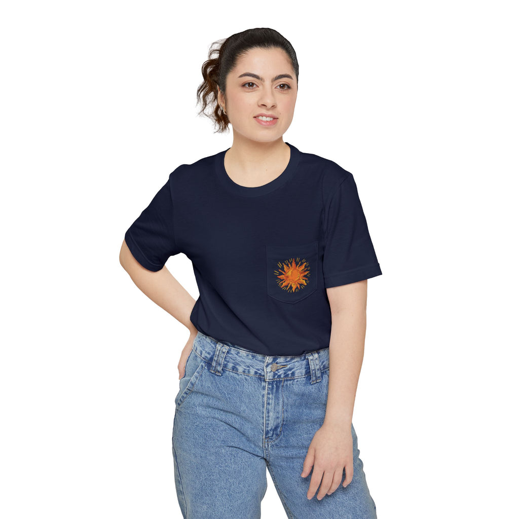 Sunburst Pocket T-Shirt — Retro Orange Sun Graphic Tee