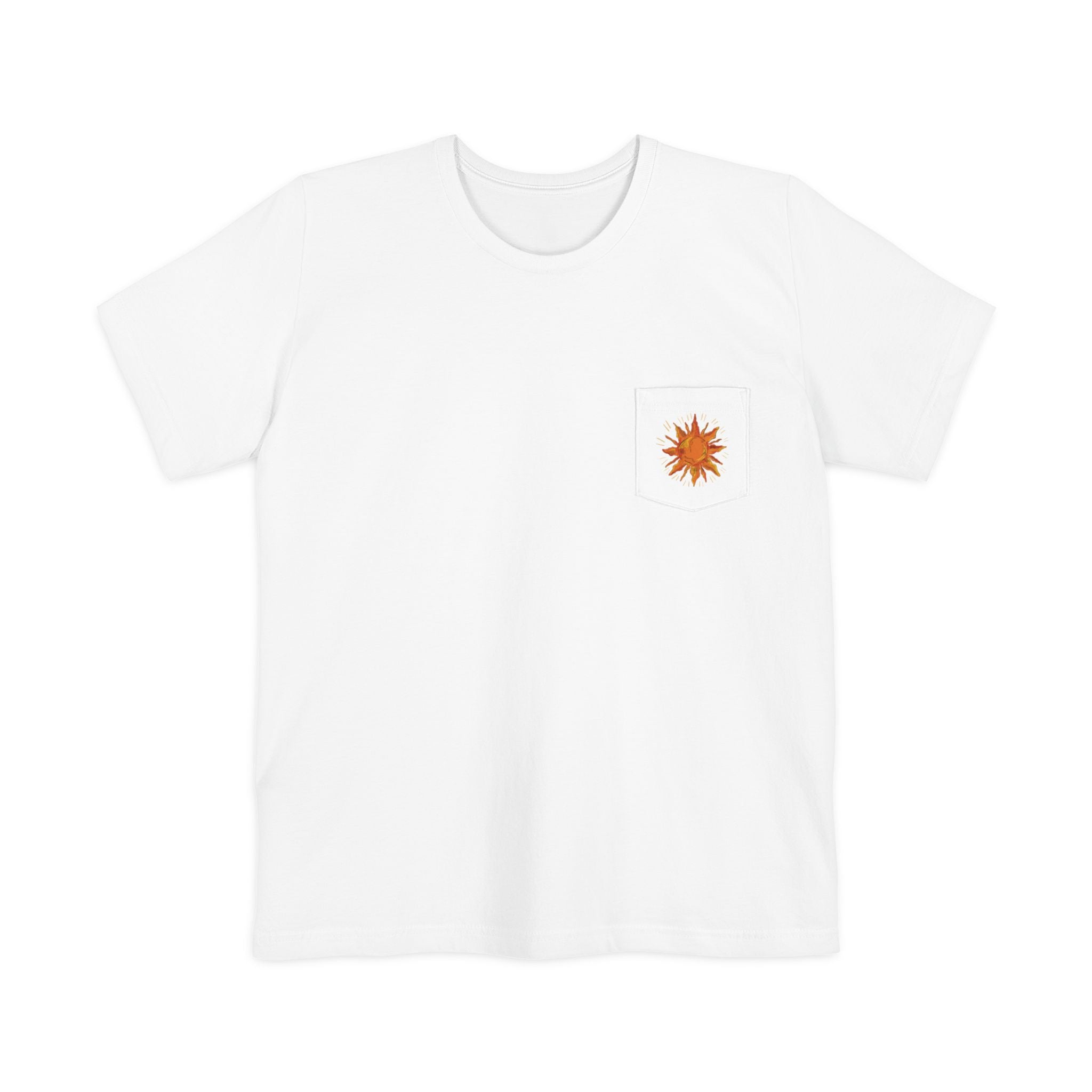 Sunburst Pocket T-Shirt — Retro Orange Sun Graphic Tee