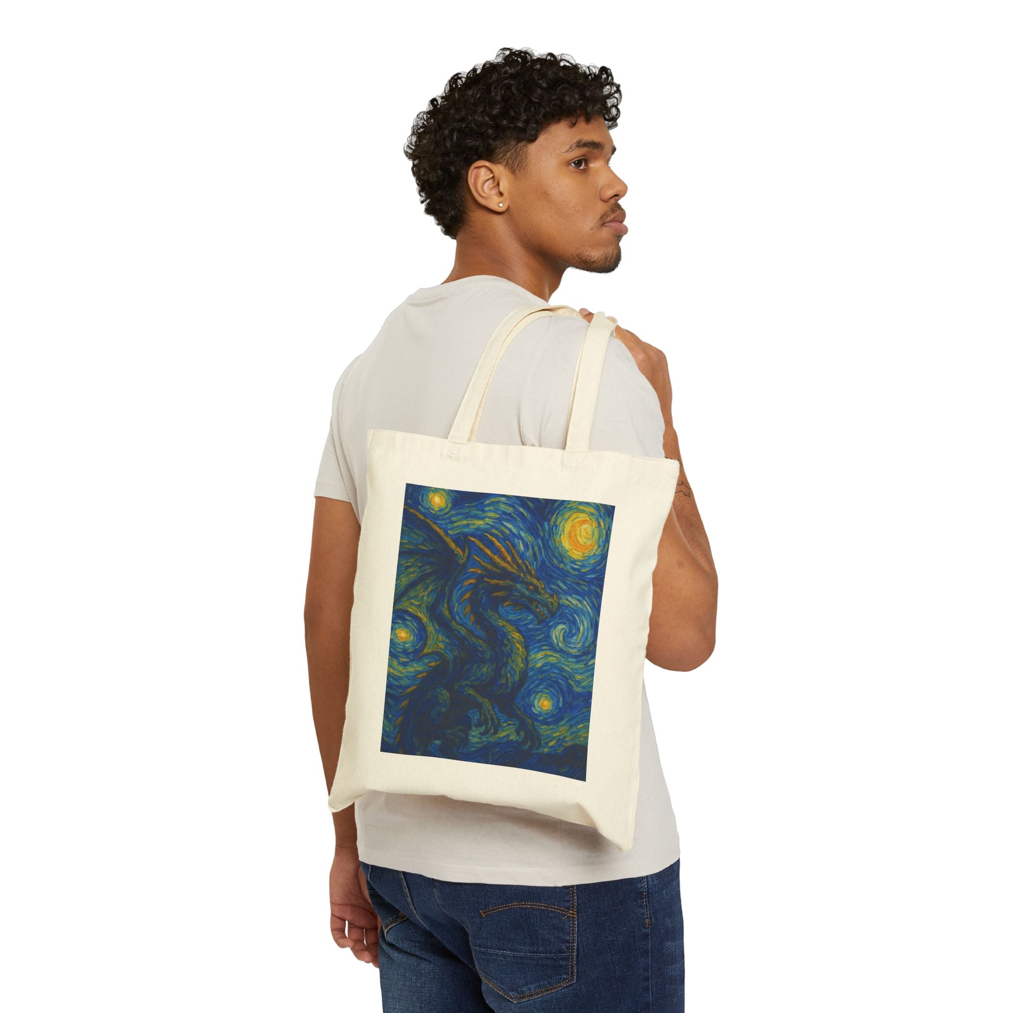 Canvas Tote Bag - Moonlit Sparkle Art Print (Hand Holding Sparklers, Night Sky)