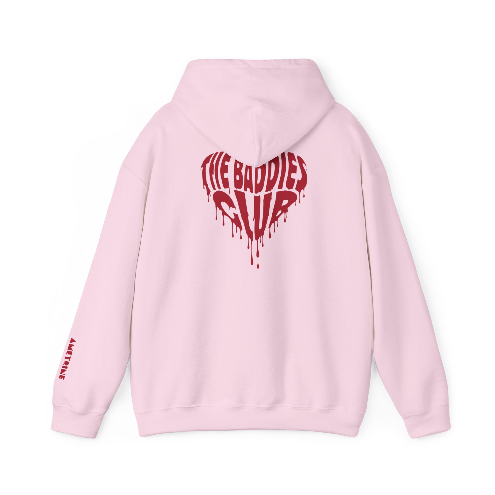 Hoodie — Dripping Heart "The Baddies Club" Graphic with Sleeve Text