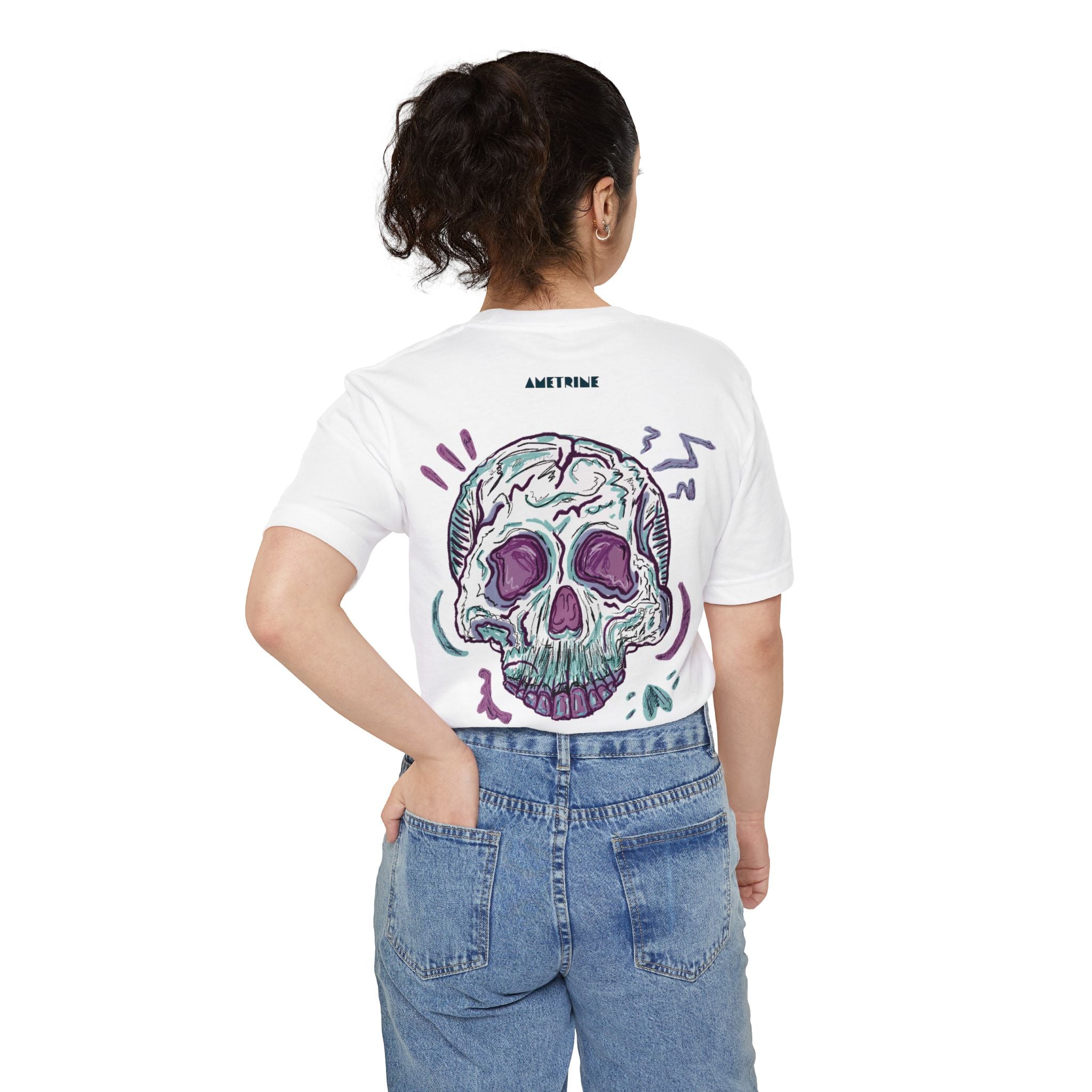 Sketched Neon Skull Pocket T‑Shirt — Gothic Streetwear Graphic Tee