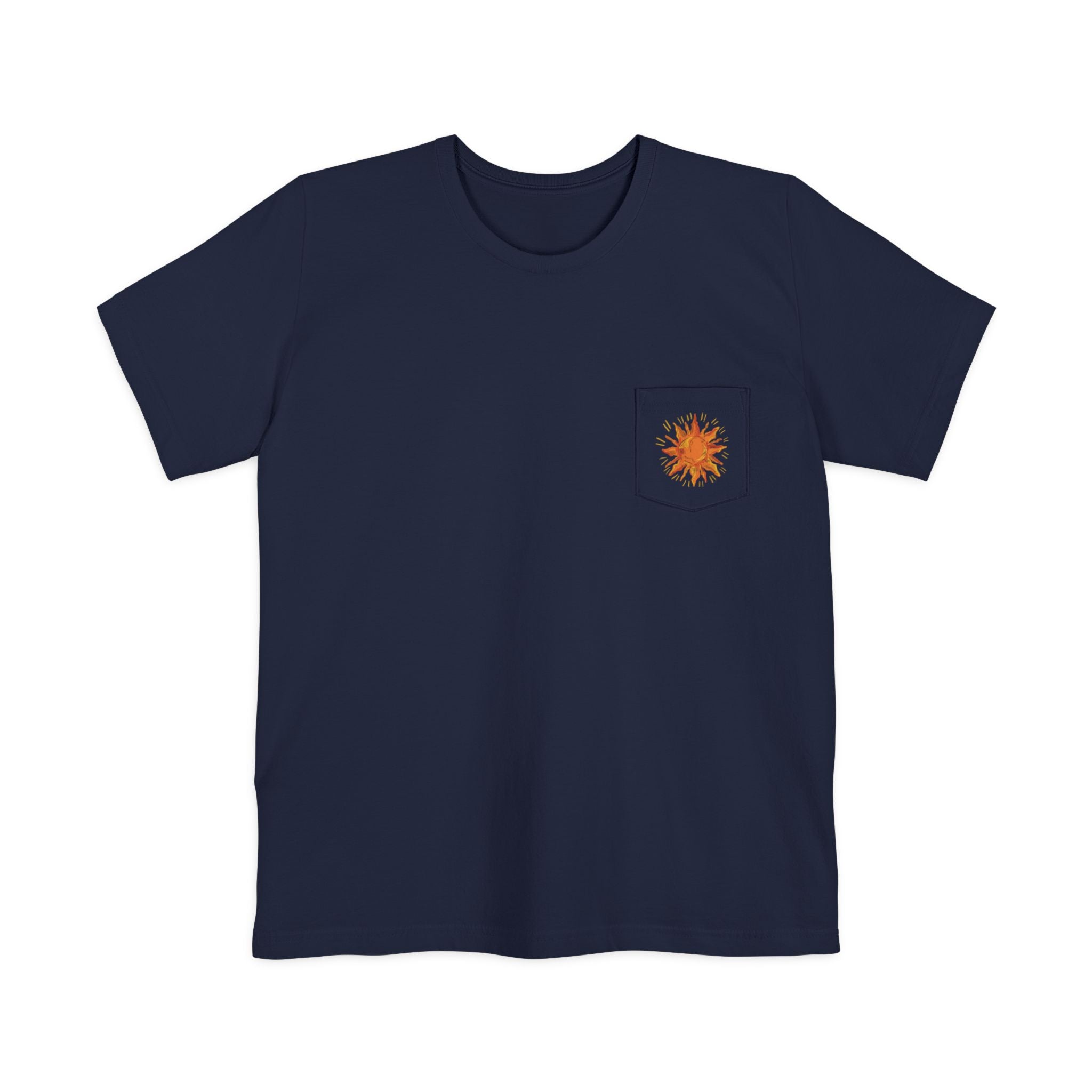 Sunburst Pocket T-Shirt — Retro Orange Sun Graphic Tee
