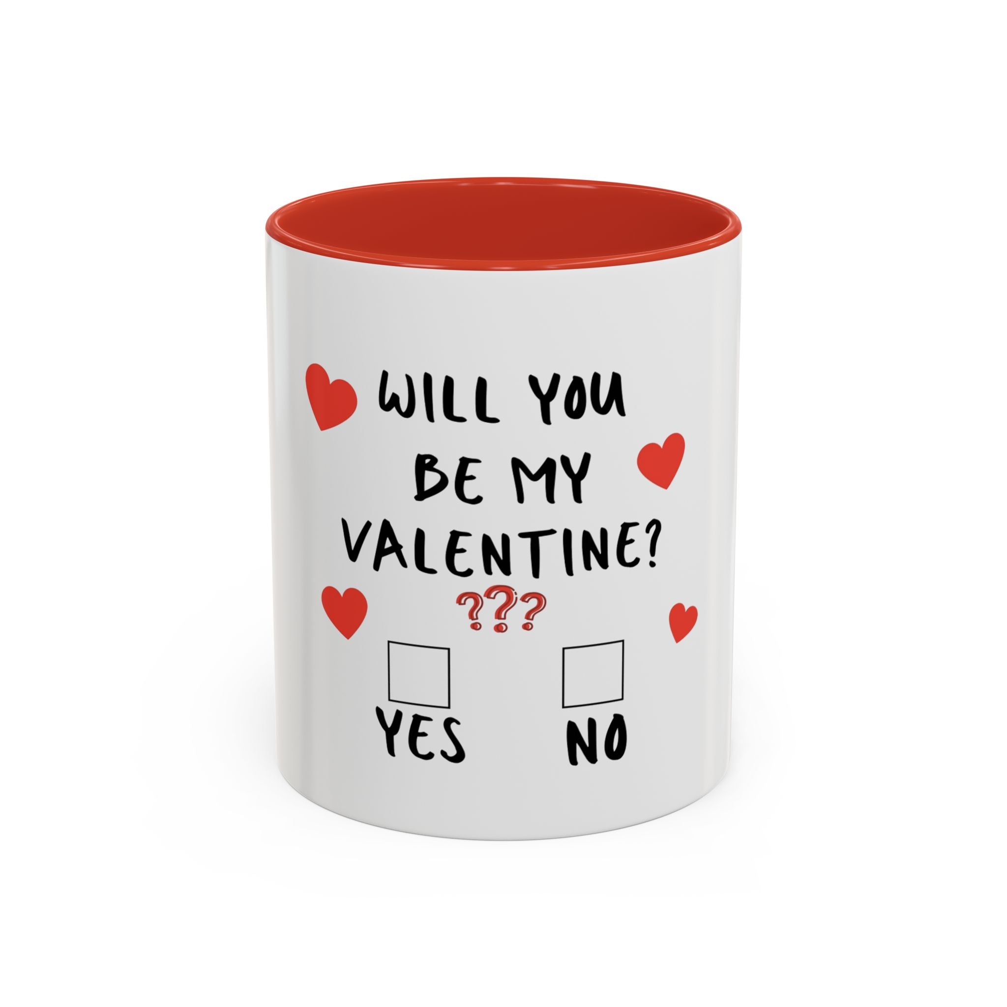 Will You Be My Valentine? Accent Coffee Mug — Cute Valentine's Day Proposal Mug (11/15oz)