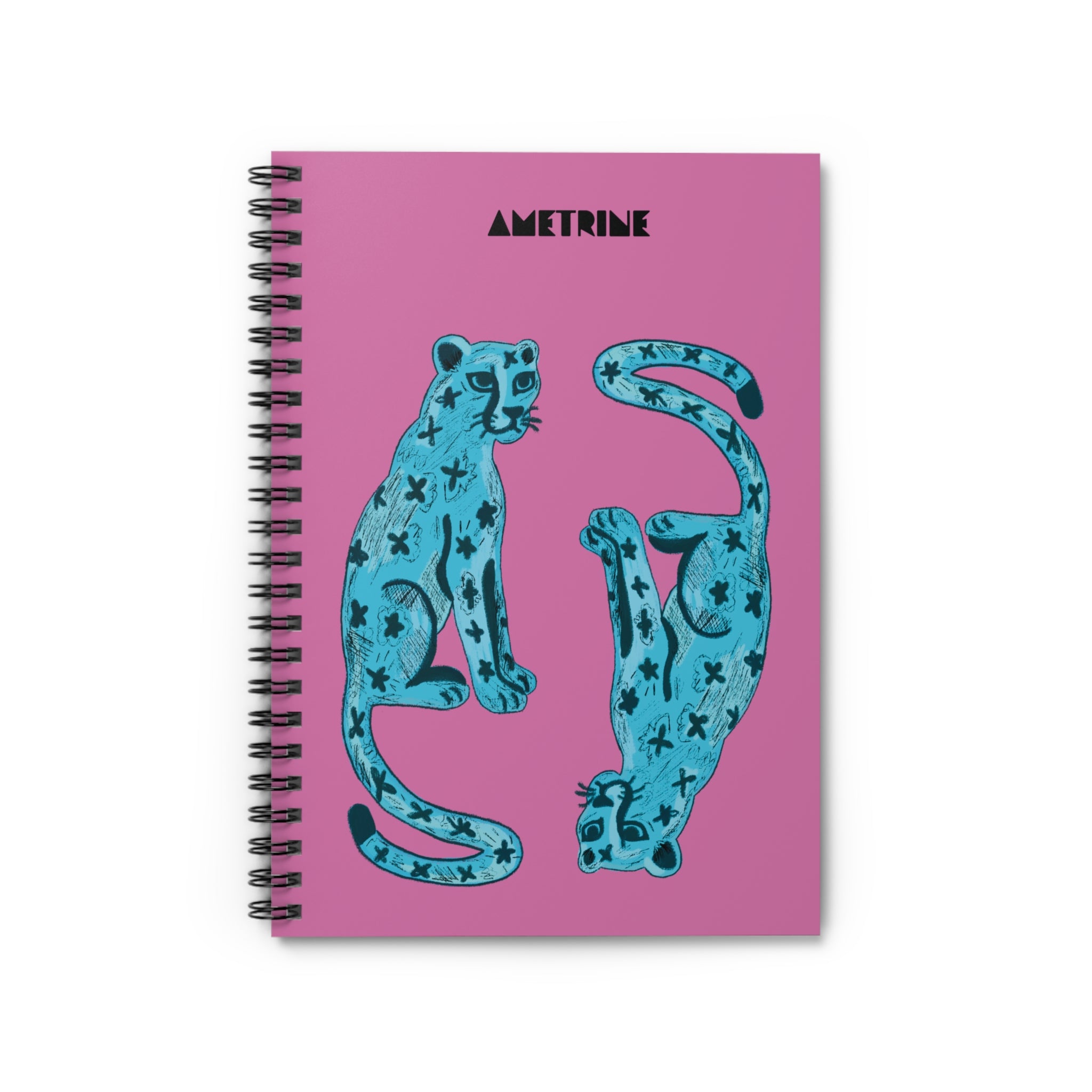 Ametrine Leopard Spiral Notebook — Pink & Teal Ruled Journal