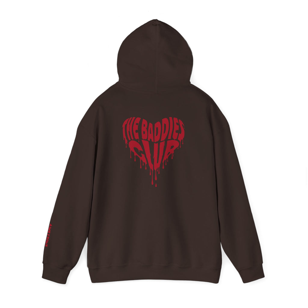 Hoodie — Dripping Heart "The Baddies Club" Graphic with Sleeve Text