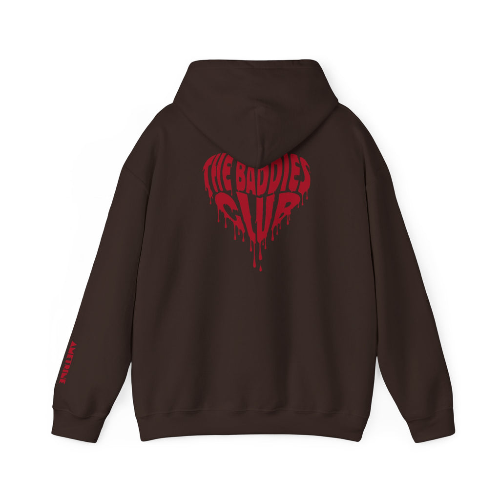 Hoodie — Dripping Heart "The Baddies Club" Graphic with Sleeve Text
