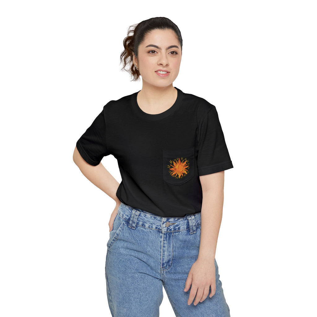 Sunburst Pocket T-Shirt — Retro Orange Sun Graphic Tee